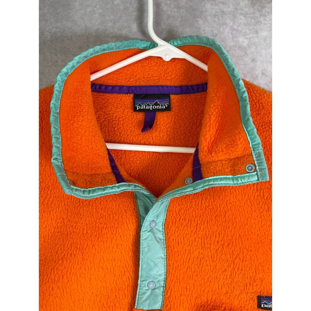 VTG 80s Patagonia Synchilla Snap T Fleece Jacket Mens Medium Orange Hiking USA - Picture 8 of 13
